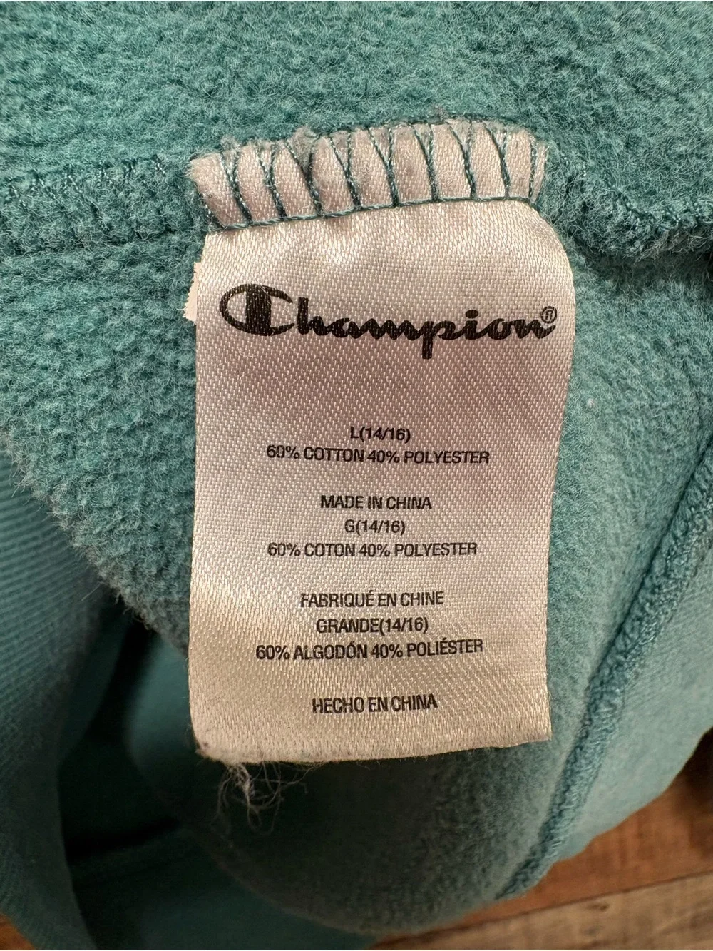 Champion Boys Hoodie Size L 14/16 Blue Green Pullover Sweatshirt K014